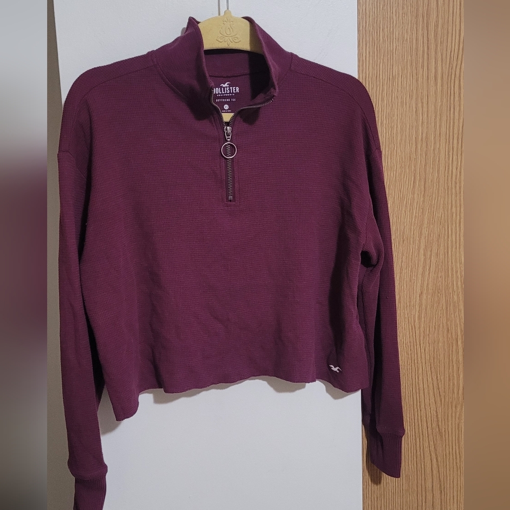 💜2/$20💜Hollister Women's Plum Quarter-Zip Waffle Knit Top